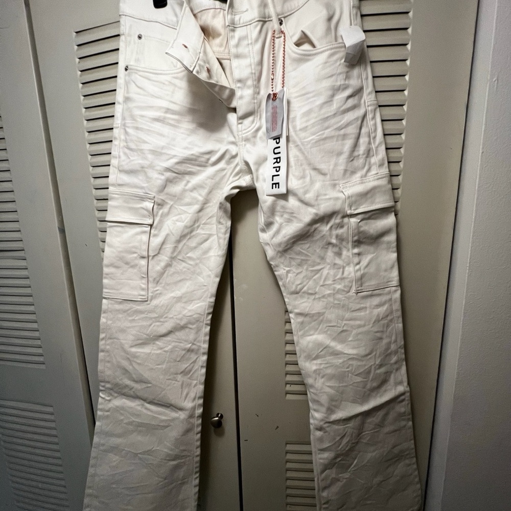 Prurple Bran BNWT White Cargo Jeans with Classic Style